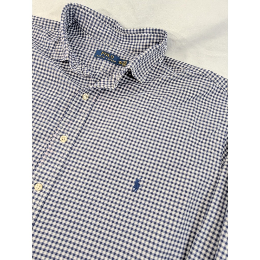 Polo Ralph Lauren Heavy Knit 2XLT Blue Mini Gingham Check‎ Long Sleeve Shirt